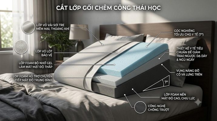 Cấu tạo chi tiết của gối cho người trào ngược dạ dày với chất liệu cao cấp